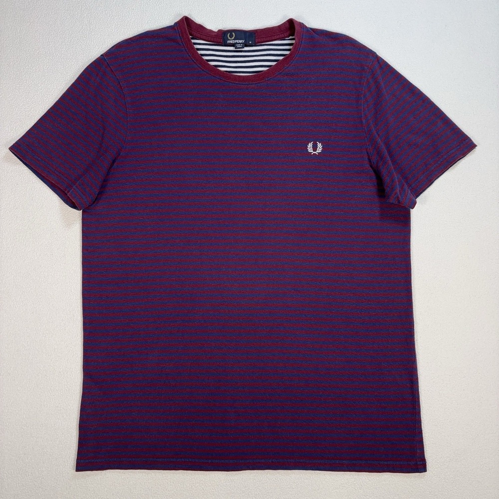 Fred Perry Sharp Stripe T-Shirt Men M Purple (Red/Navy ) Cotton Embroidered Logo